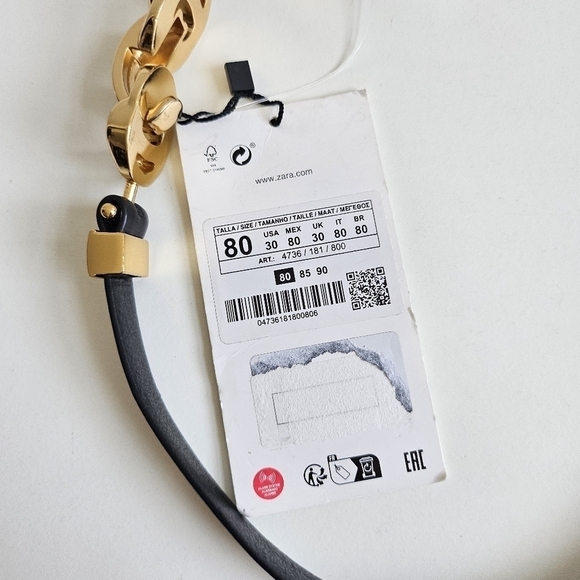 New Zara Belt 100% Cow Leather Thin Gold Metal Plated Buckle NWT 30 US/80 CM - Picture 6 of 7